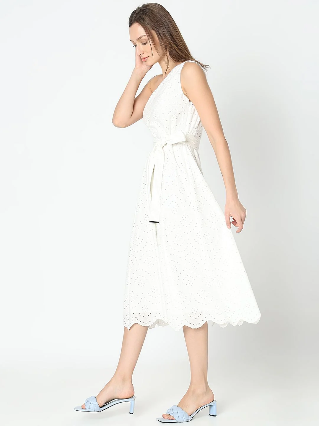 White Schiffli One-Shoulder Dress - Image 3