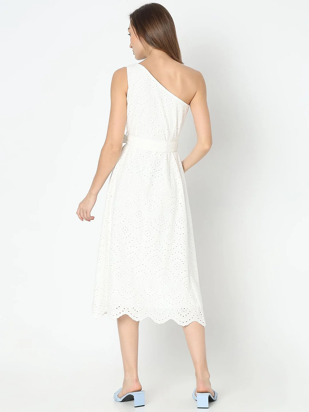 White Schiffli One-Shoulder Dress - Image 4