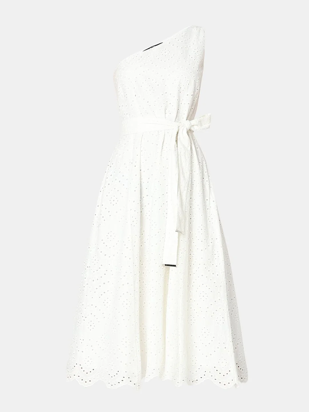 White Schiffli One-Shoulder Dress - Image 7