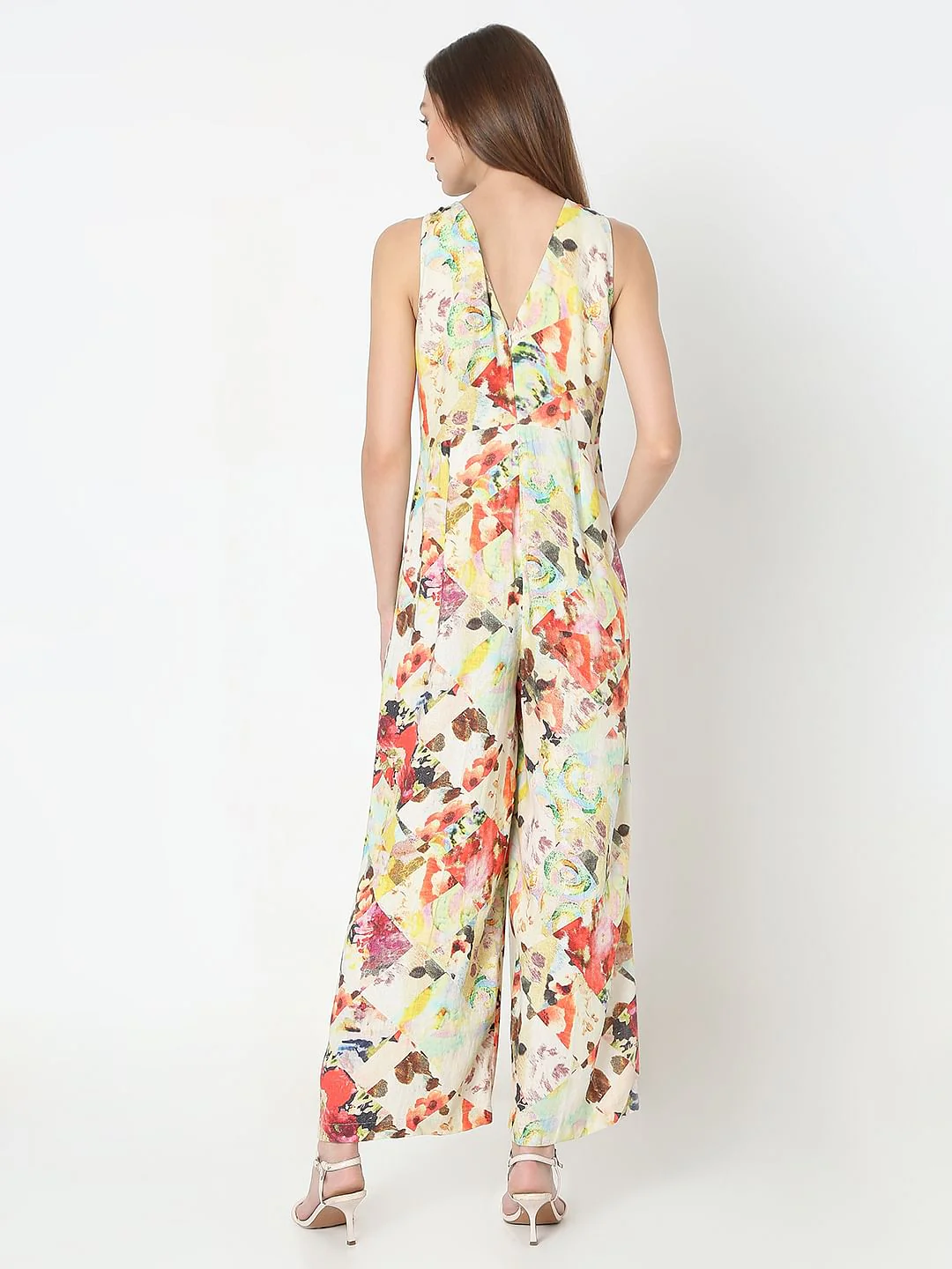 Beige Printed Halter Neck Jumpsuit - Image 4