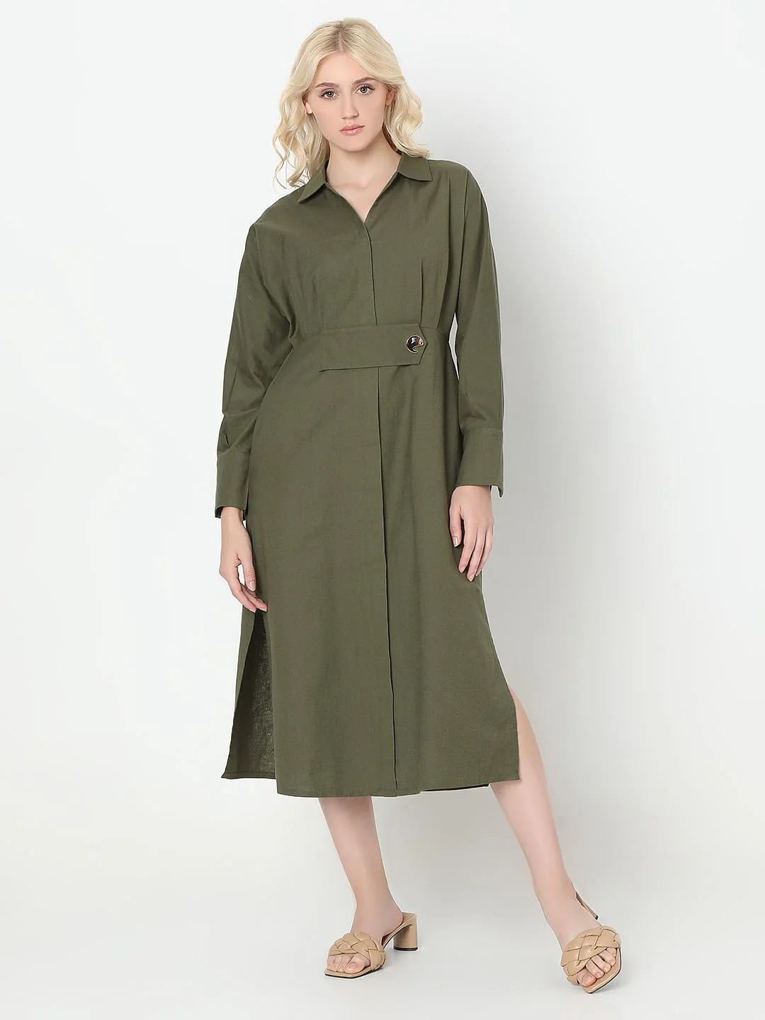 Green Cotton Shirt Dress - Image 2