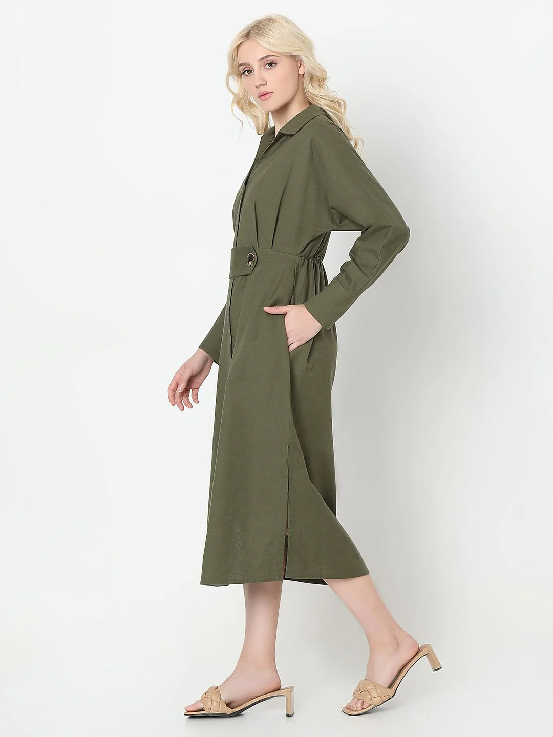 Green Cotton Shirt Dress - Image 3