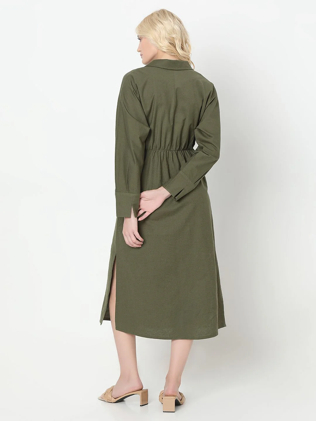 Green Cotton Shirt Dress - Image 4