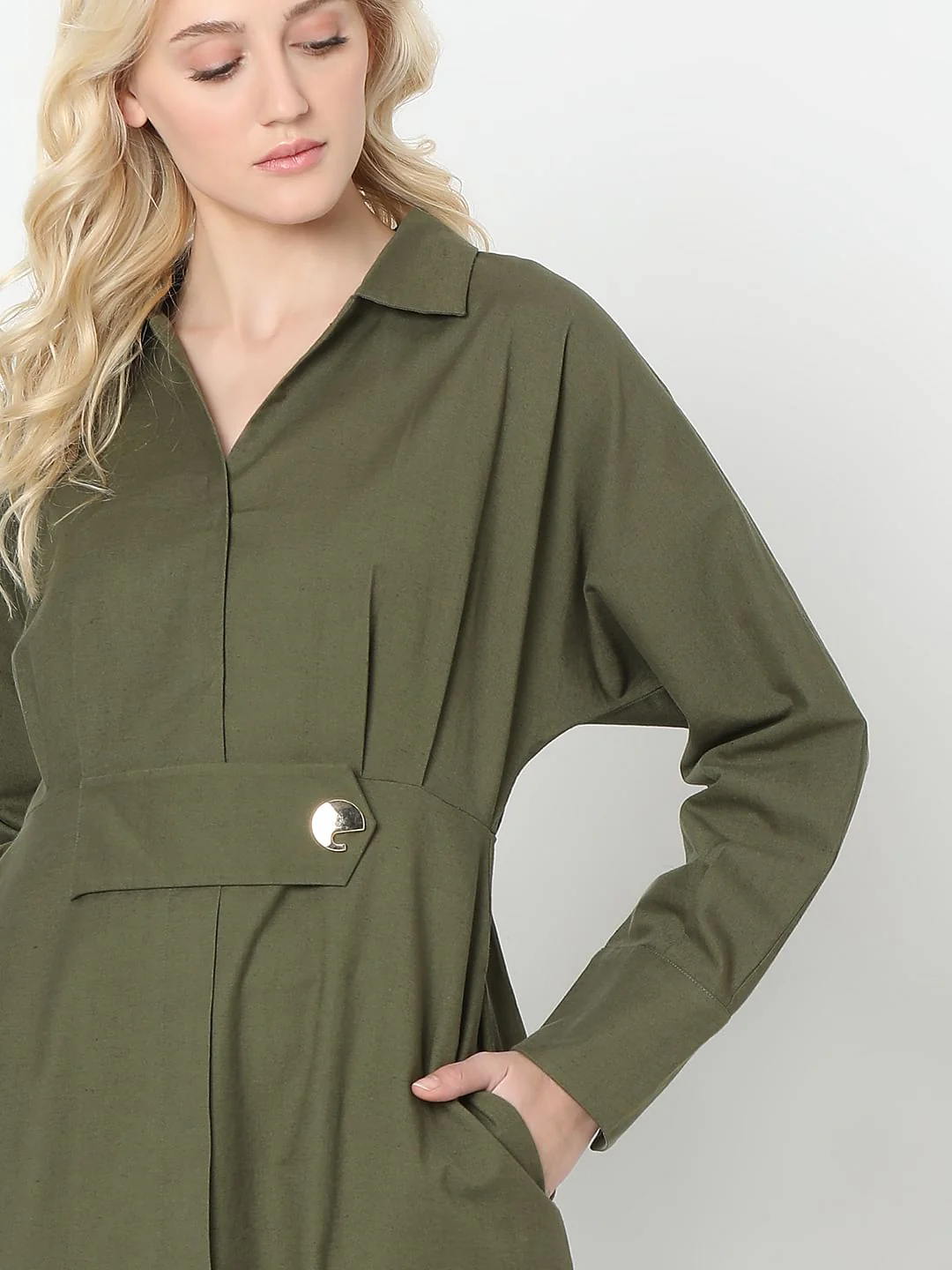 Green Cotton Shirt Dress - Image 5