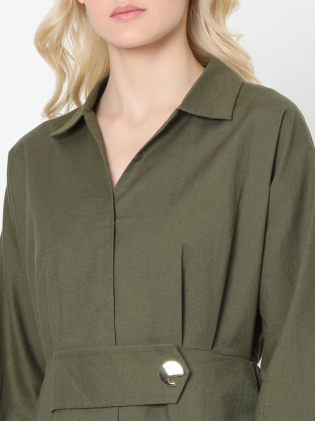 Green Cotton Shirt Dress - Image 7