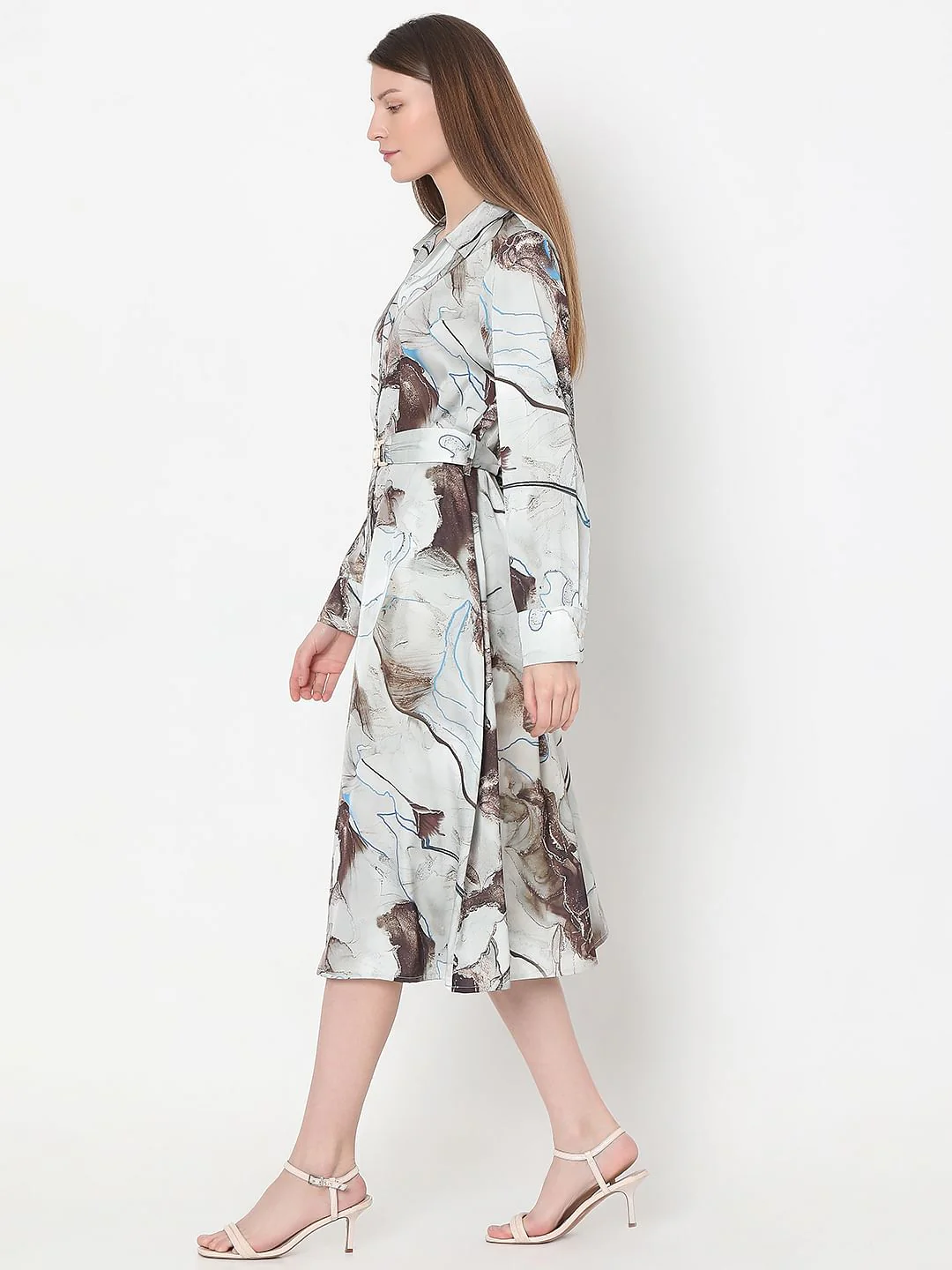Grey Printed Midi Shirt Dress - Image 3