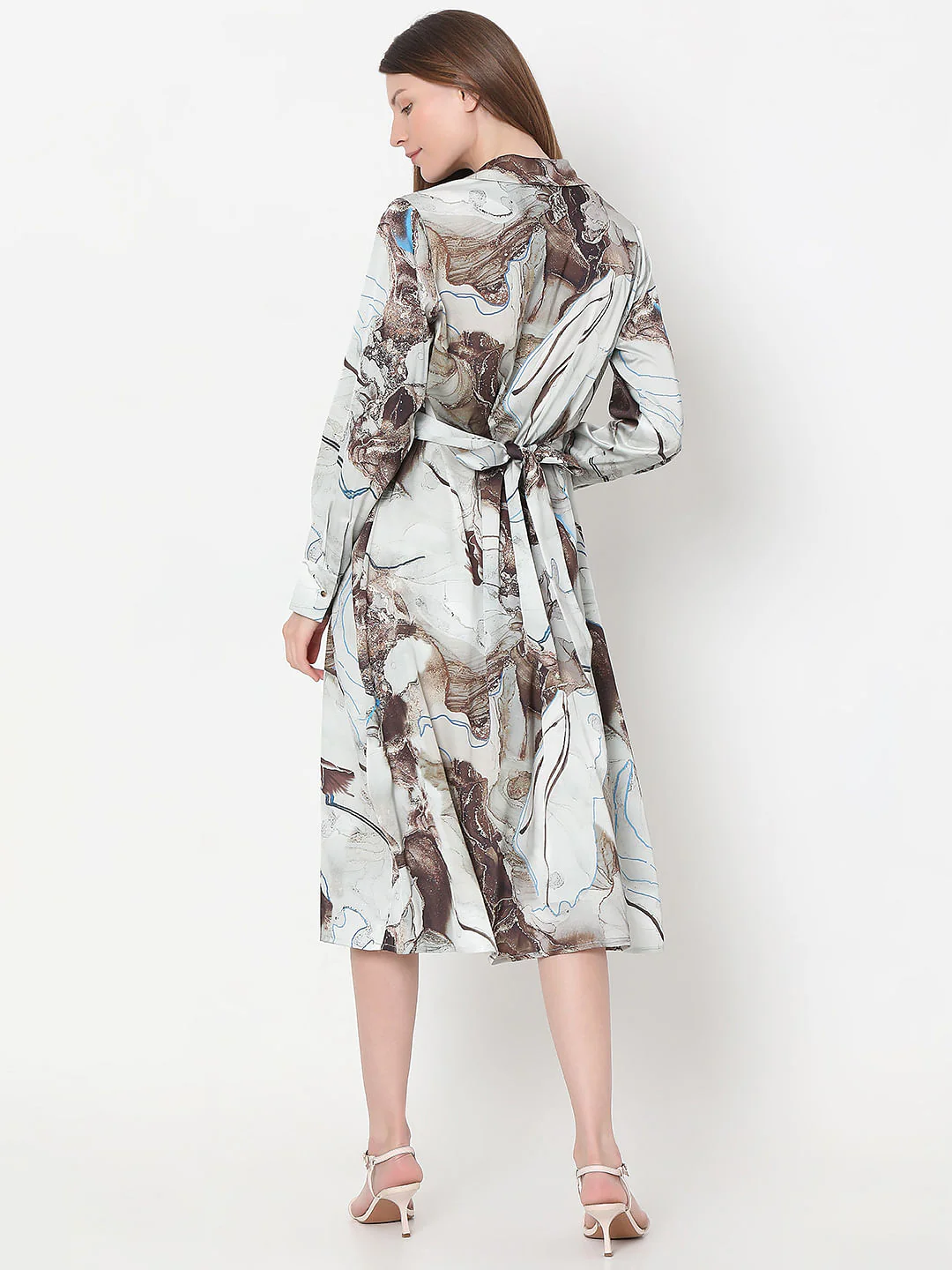 Grey Printed Midi Shirt Dress - Image 4