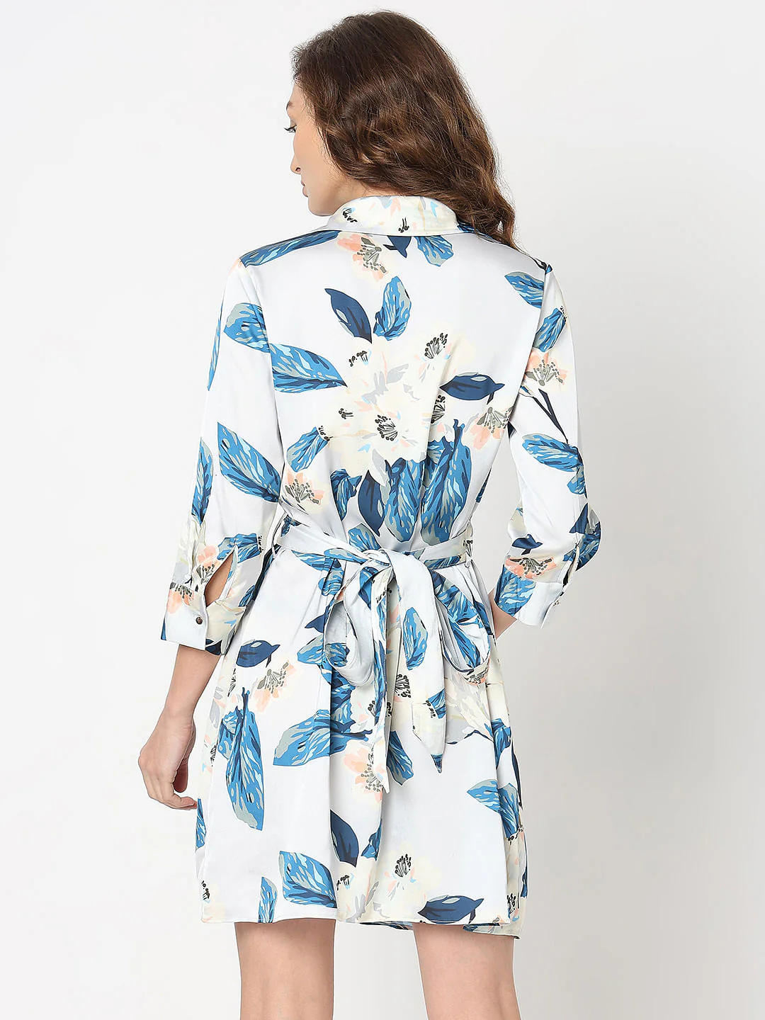 Blue Leafy Print Shirt Dress - Image 4