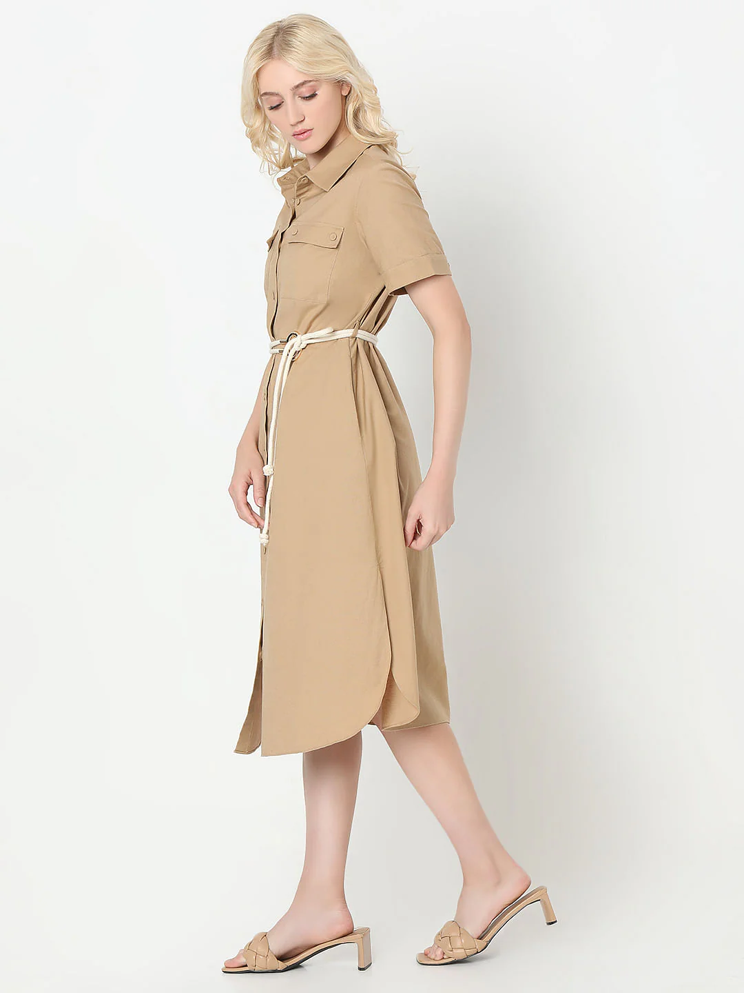 Beige Midi Shirt Dress - Image 3