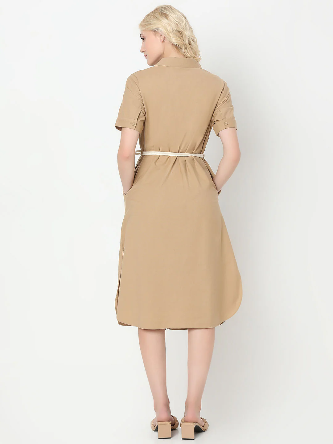 Beige Midi Shirt Dress - Image 4