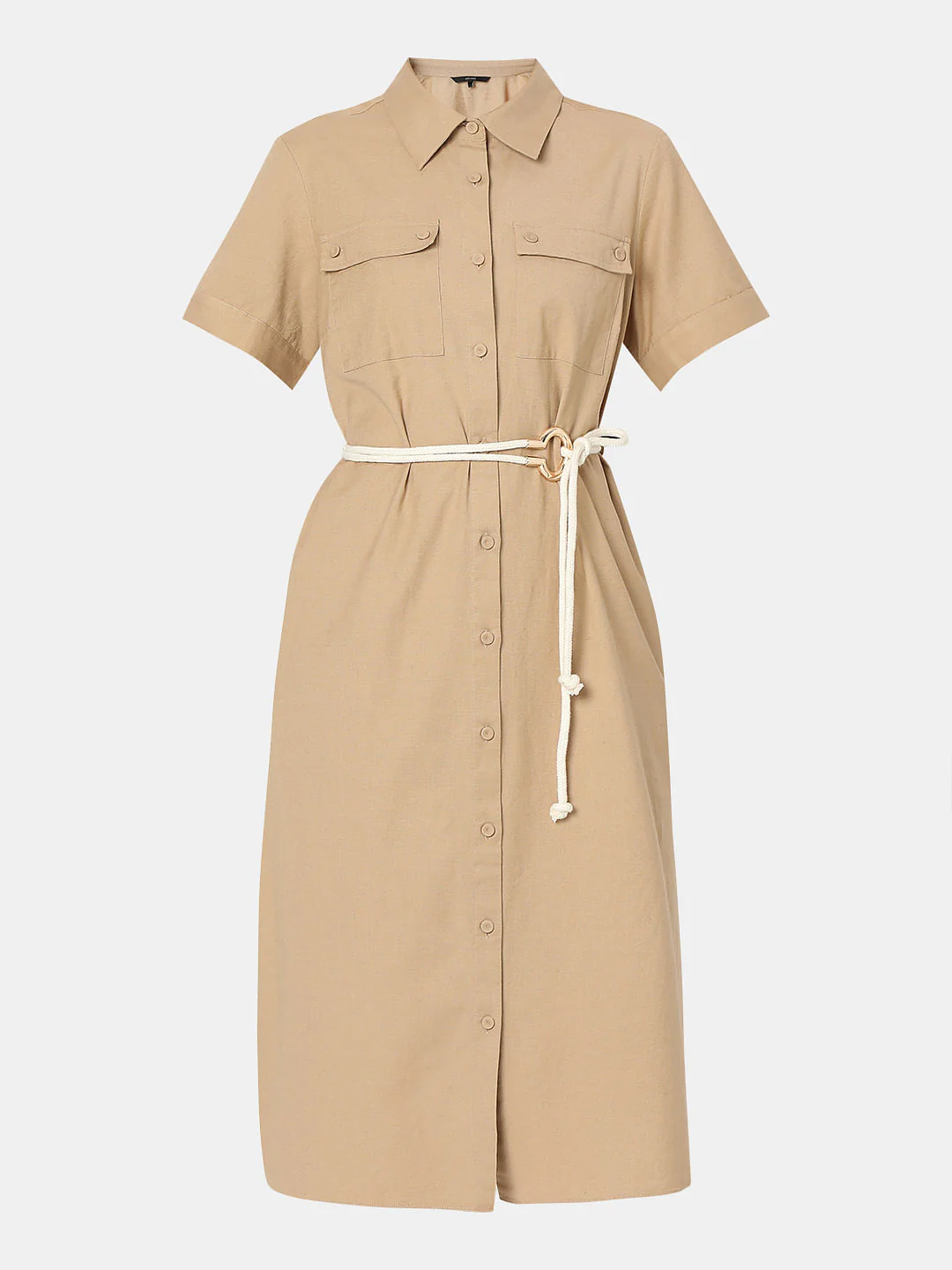 Beige Midi Shirt Dress - Image 6