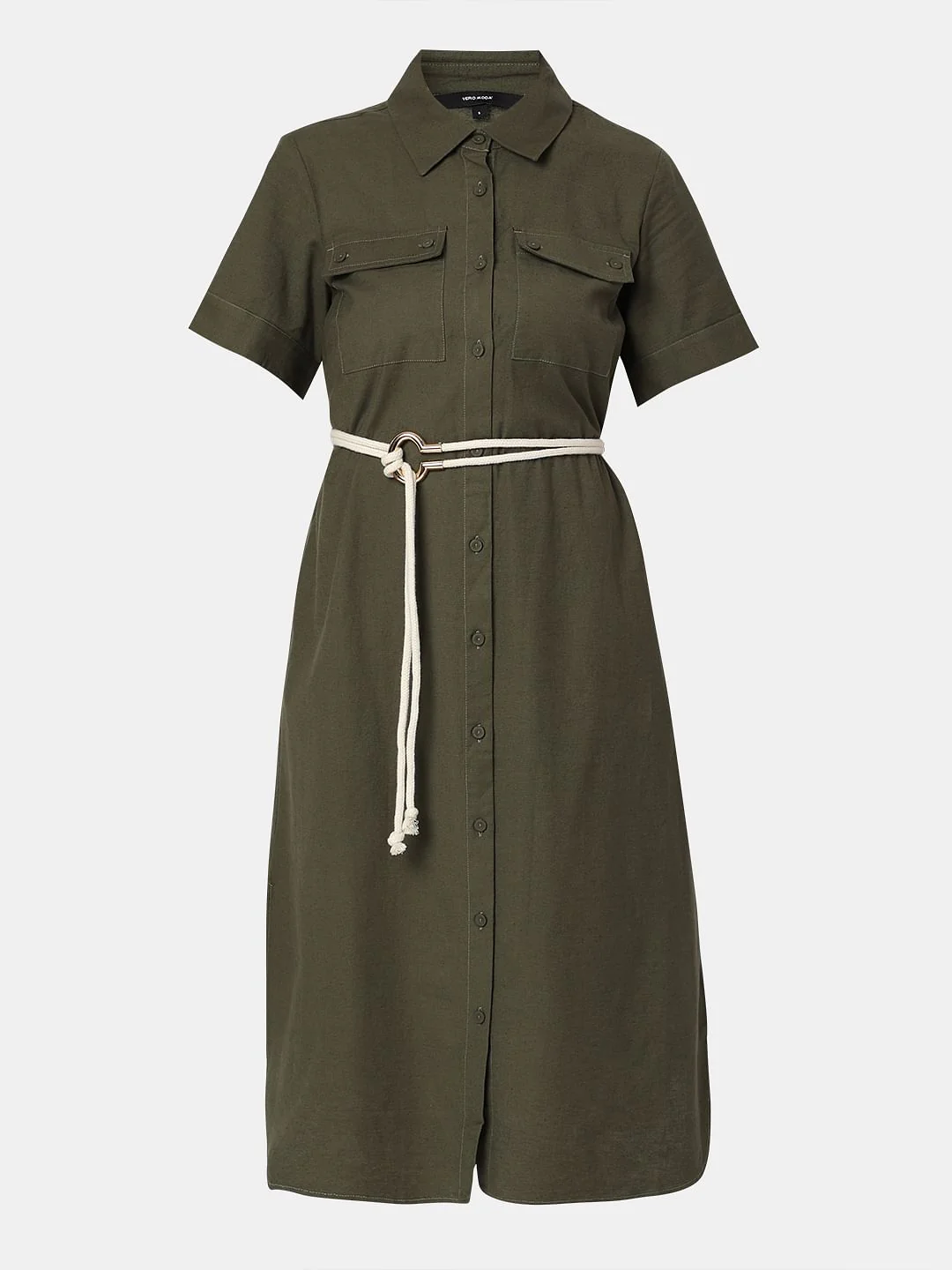 Dark Green Cotton Shirt Dress - Image 7