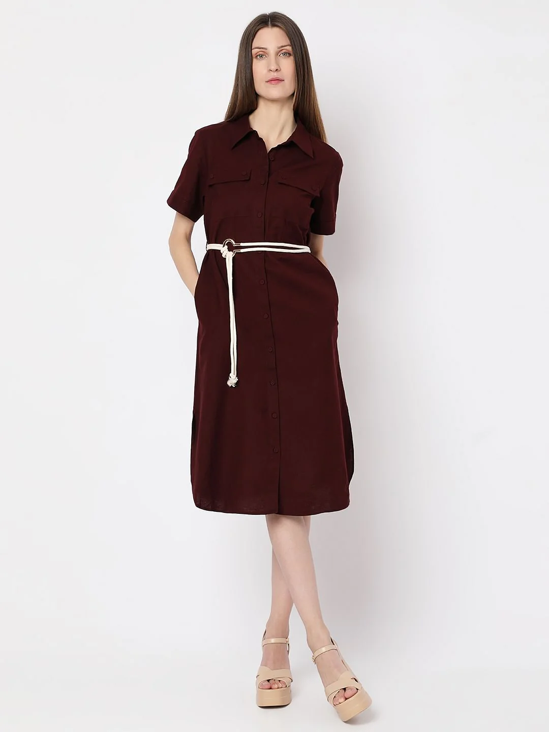 Dark Brown Cotton Shirt Dress - Image 2