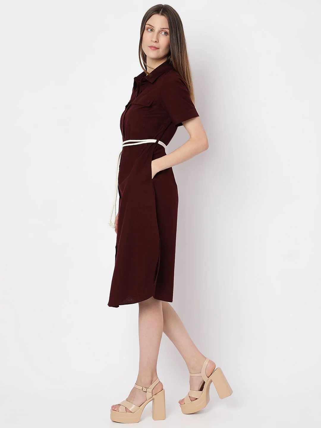 Dark Brown Cotton Shirt Dress - Image 3