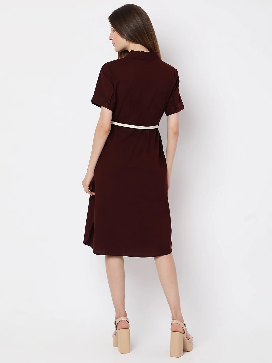 Dark Brown Cotton Shirt Dress - Image 4