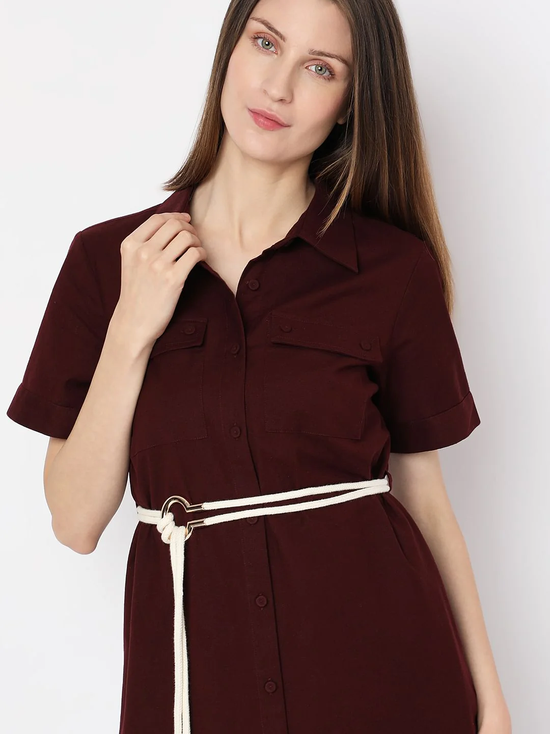 Dark Brown Cotton Shirt Dress - Image 5