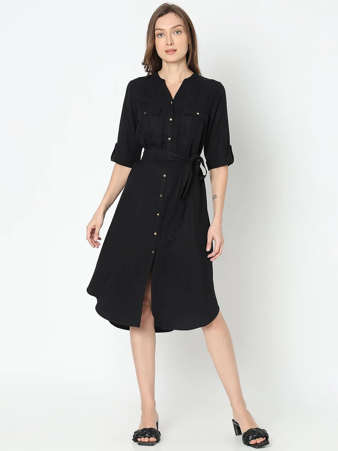 Black Utility Shirt Dress - Image 2