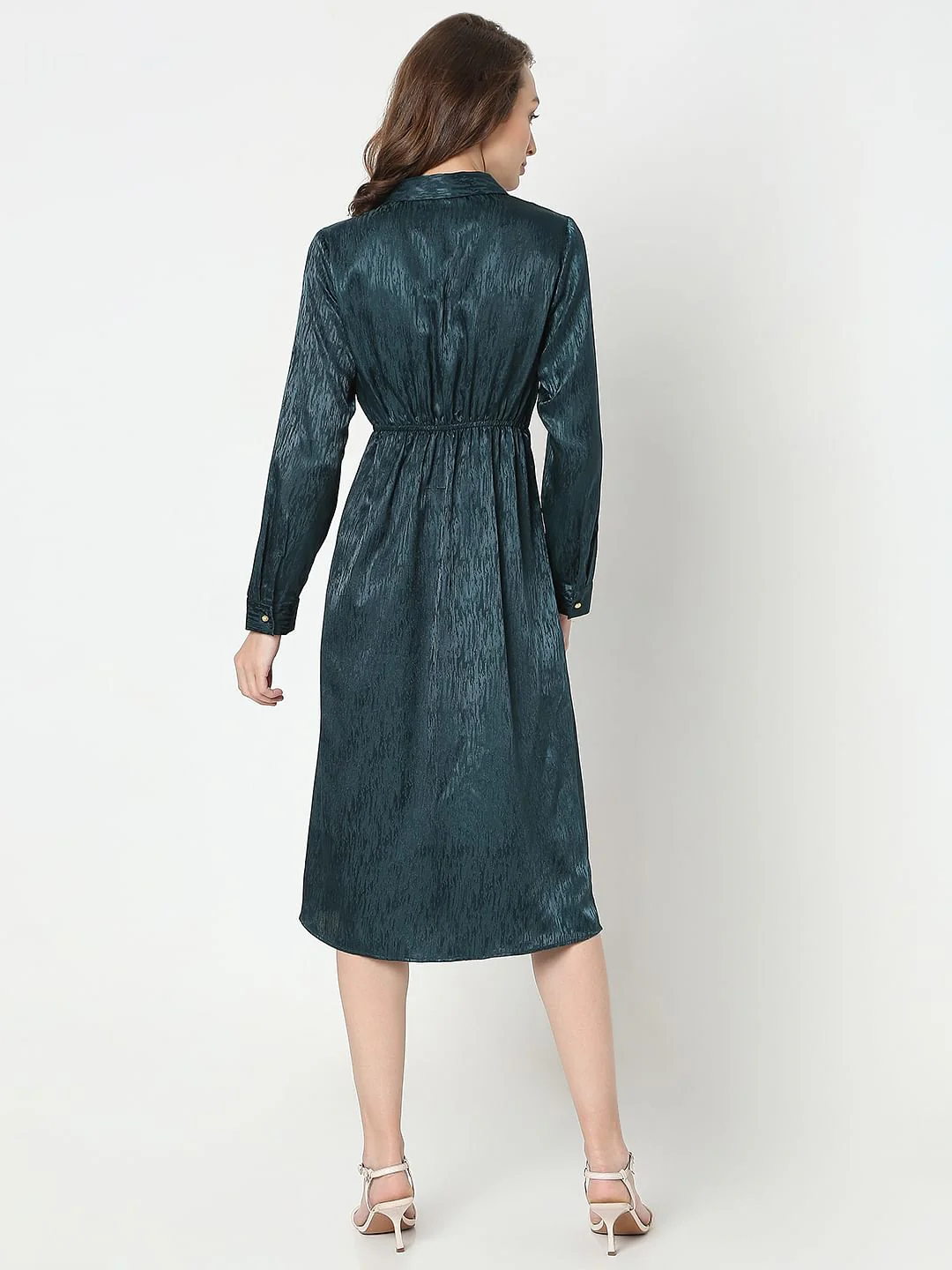 Dark Green Mock Wrap Midi Dress - Image 4