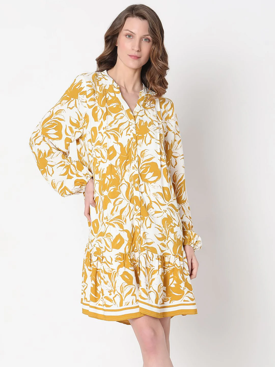 Yellow Abstract Print Midi Dress - Image 2