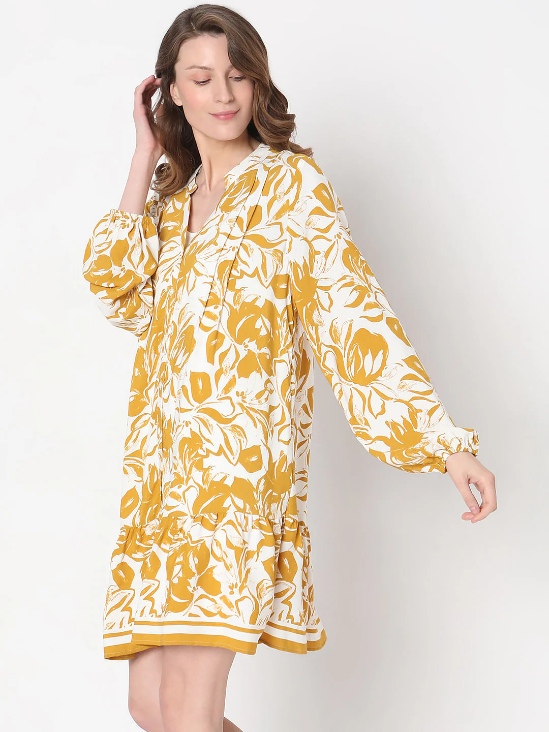 Yellow Abstract Print Midi Dress - Image 3