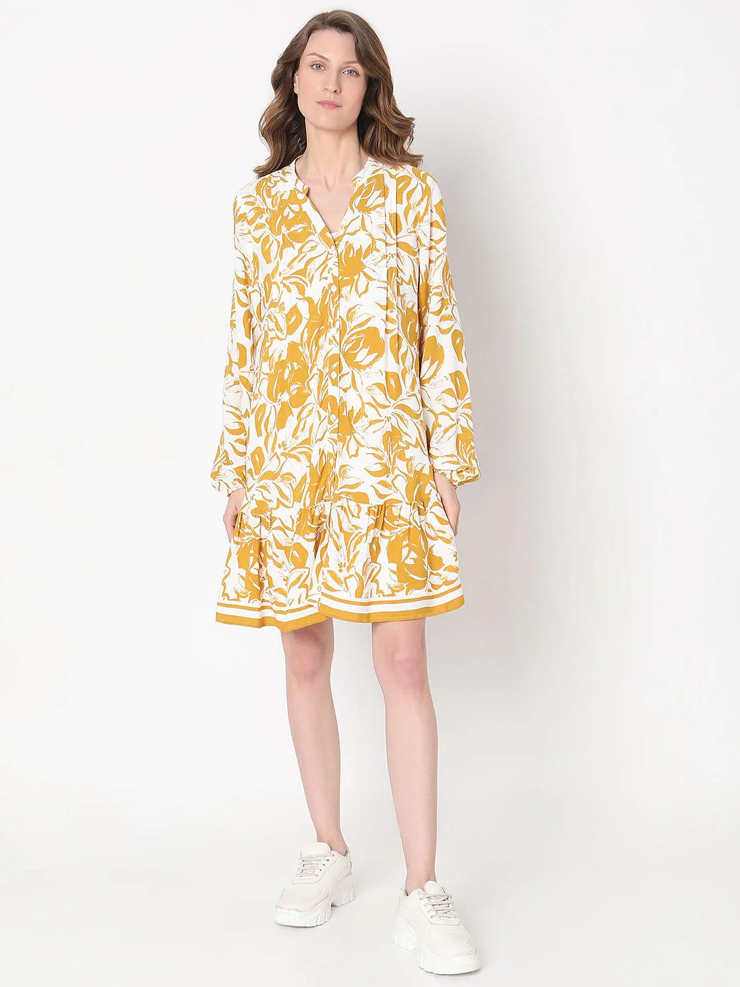Yellow Abstract Print Midi Dress - Image 5