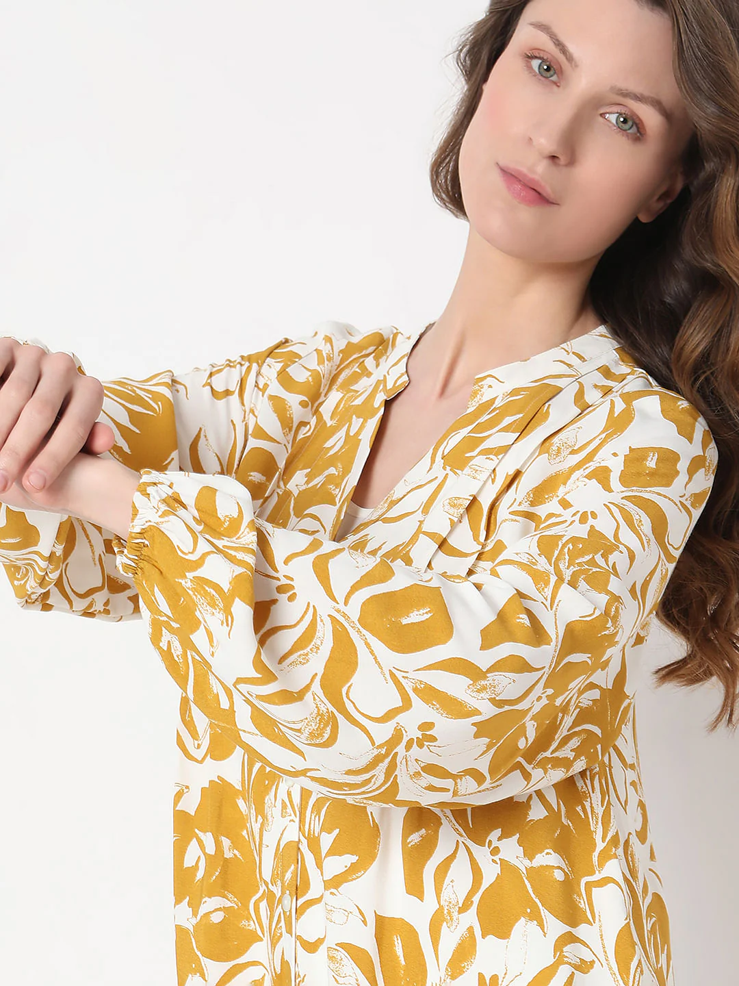 Yellow Abstract Print Midi Dress - Image 6
