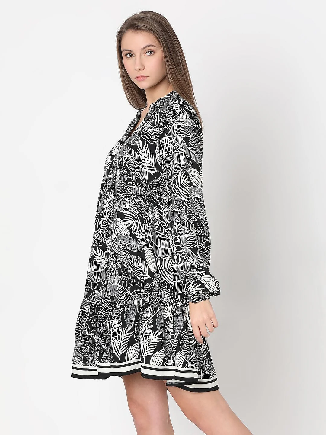 Black Leaf Printed Shift Dress - Image 3