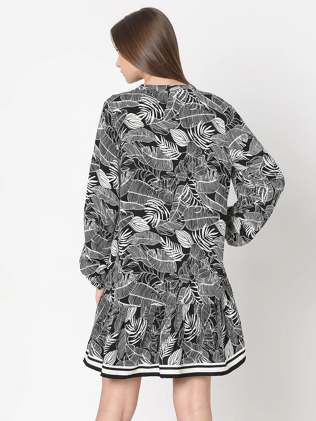 Black Leaf Printed Shift Dress - Image 4