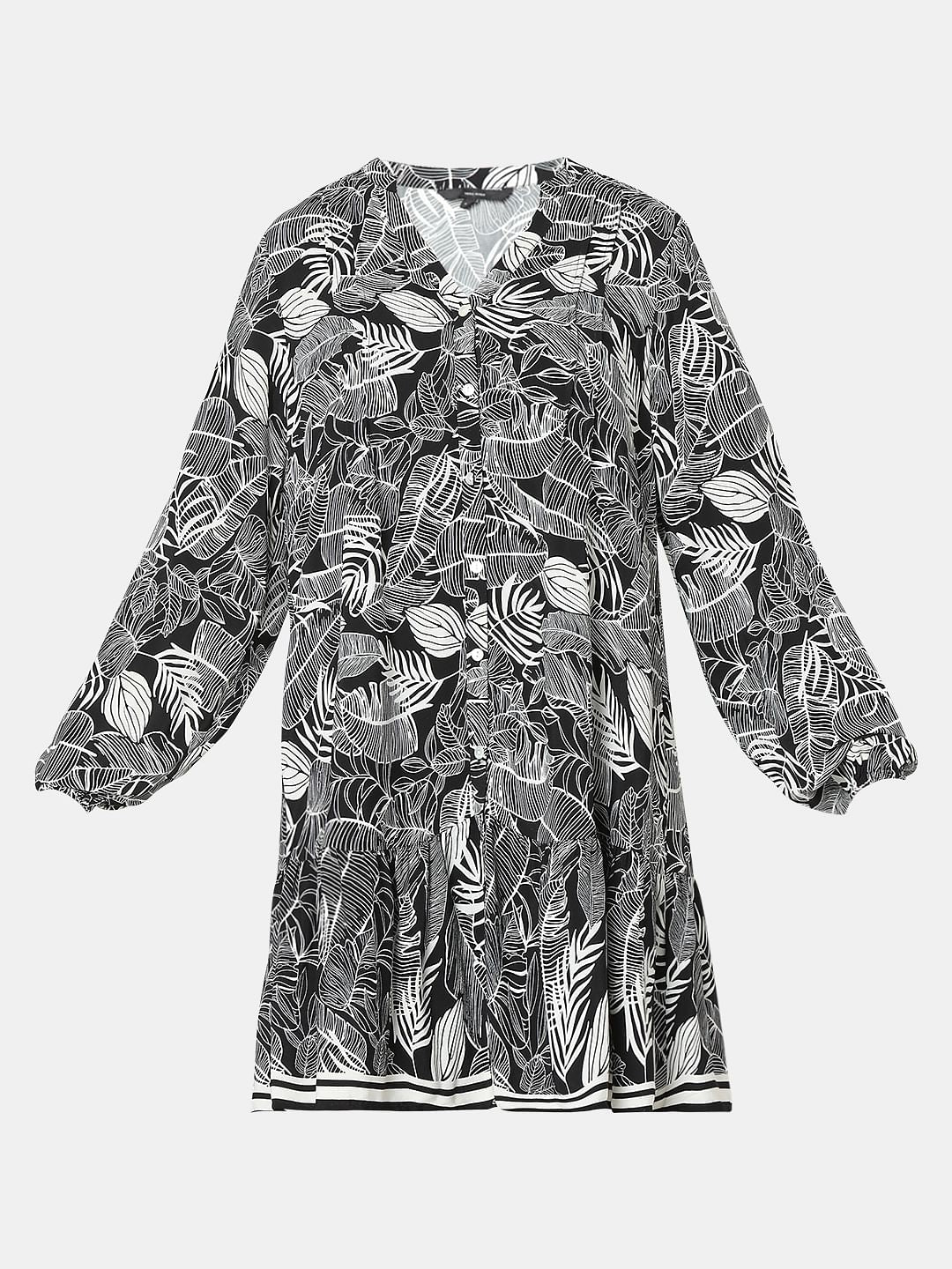 Black Leaf Printed Shift Dress - Image 7