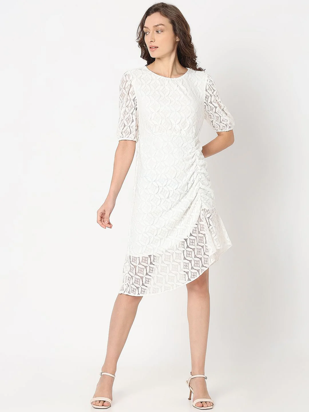 White Lace Asymmetric Dress - Image 2