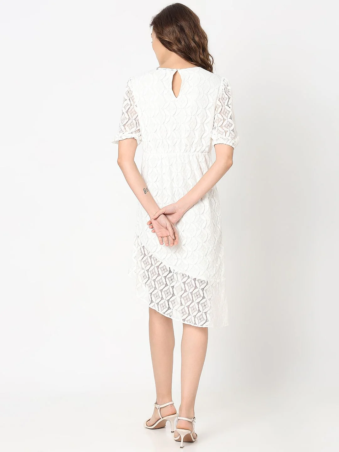 White Lace Asymmetric Dress - Image 4