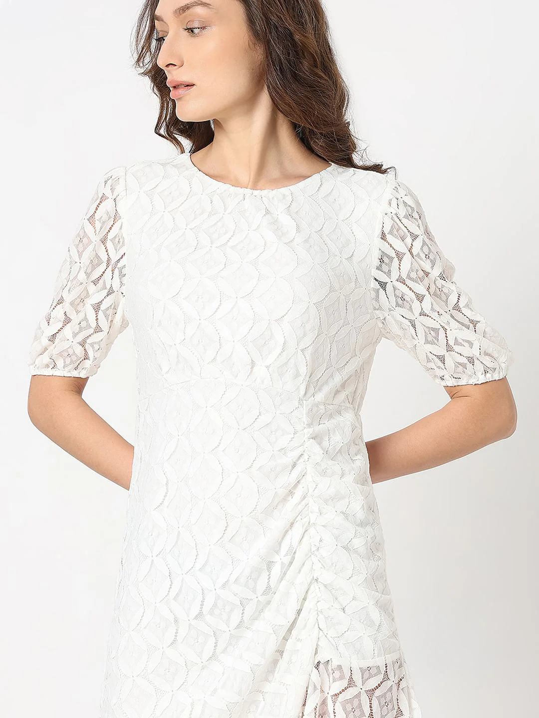 White Lace Asymmetric Dress - Image 5
