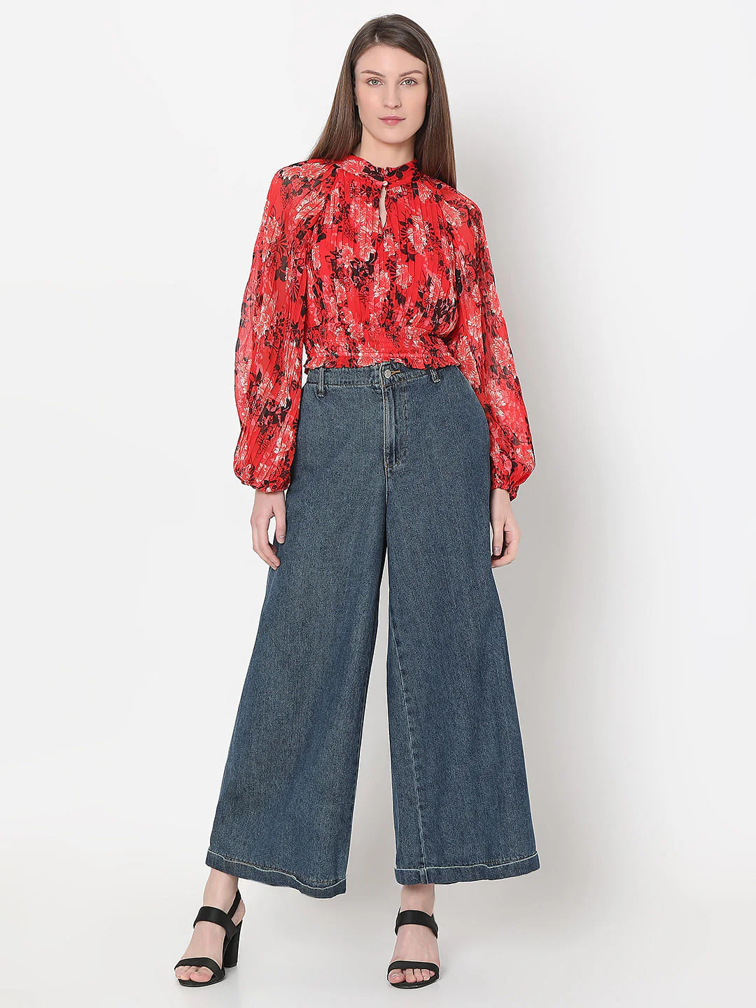 Red Floral Pleated Crop Top - Image 5