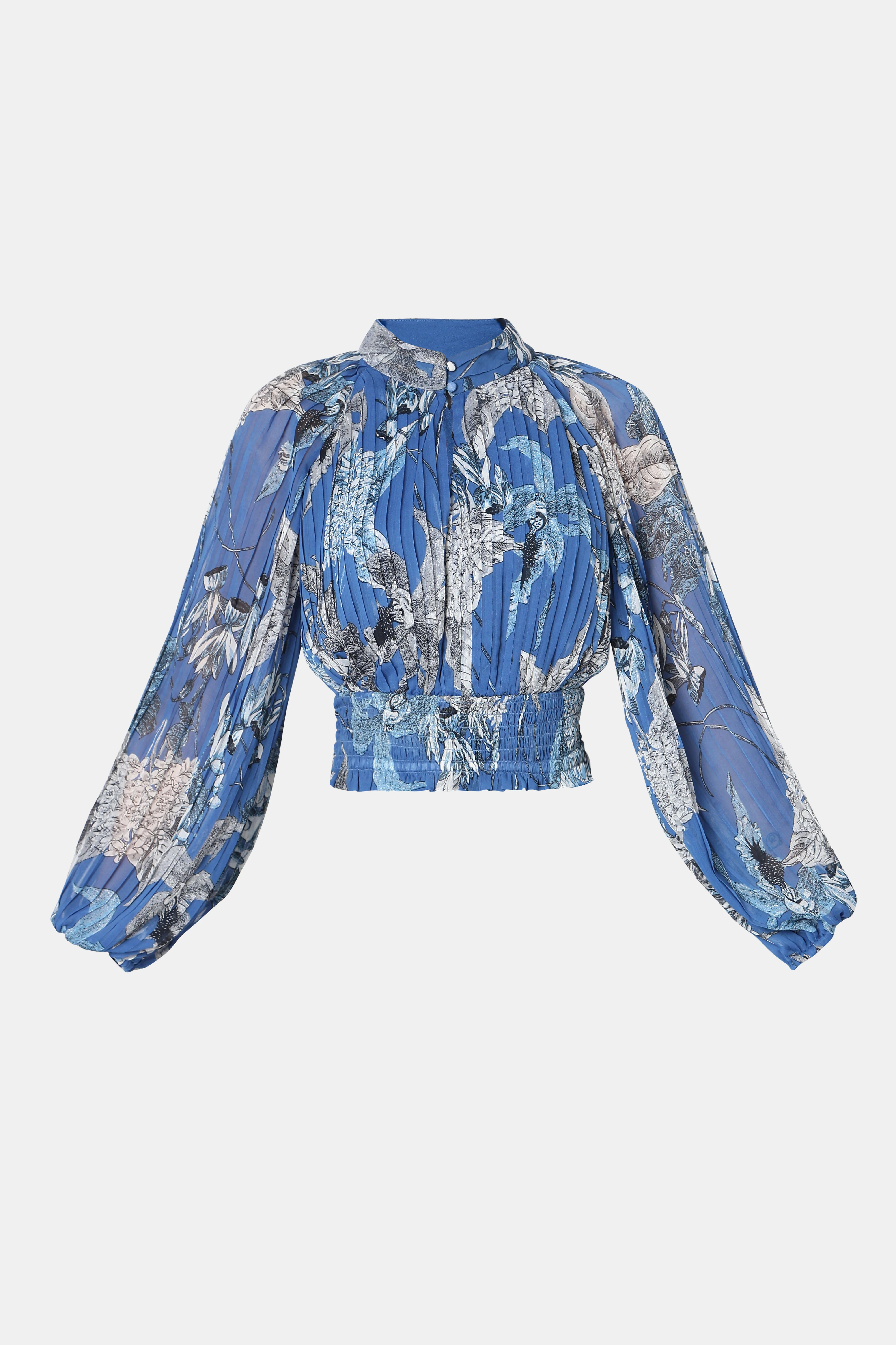 Blue Floral Pleated Top - Image 7