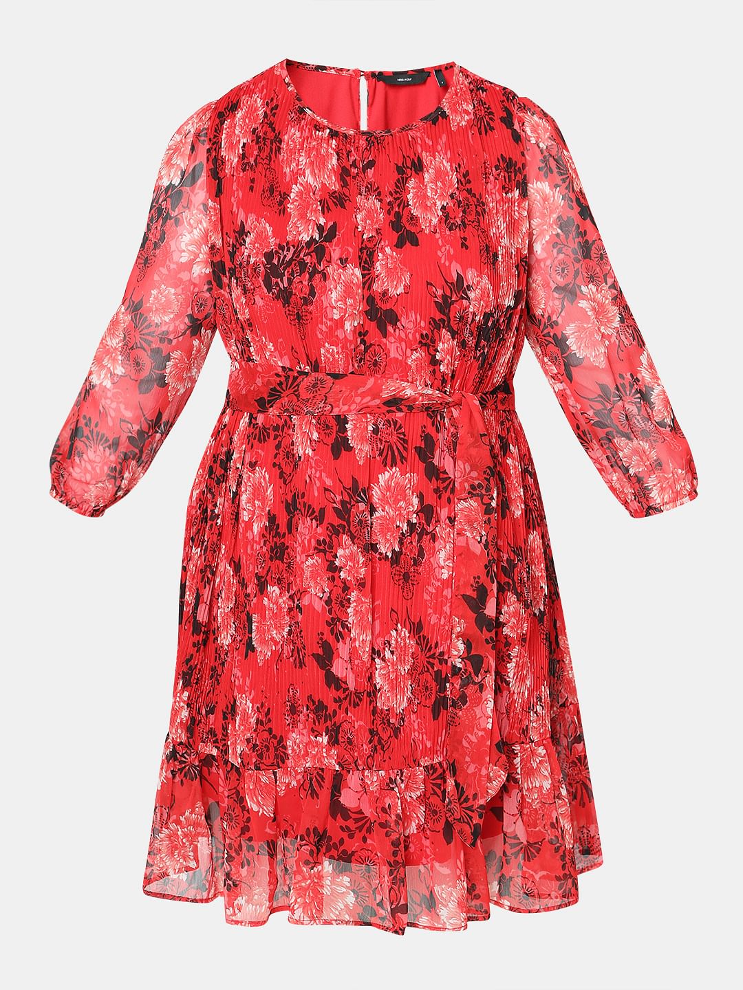Red Floral Pleated Dress - Image 7