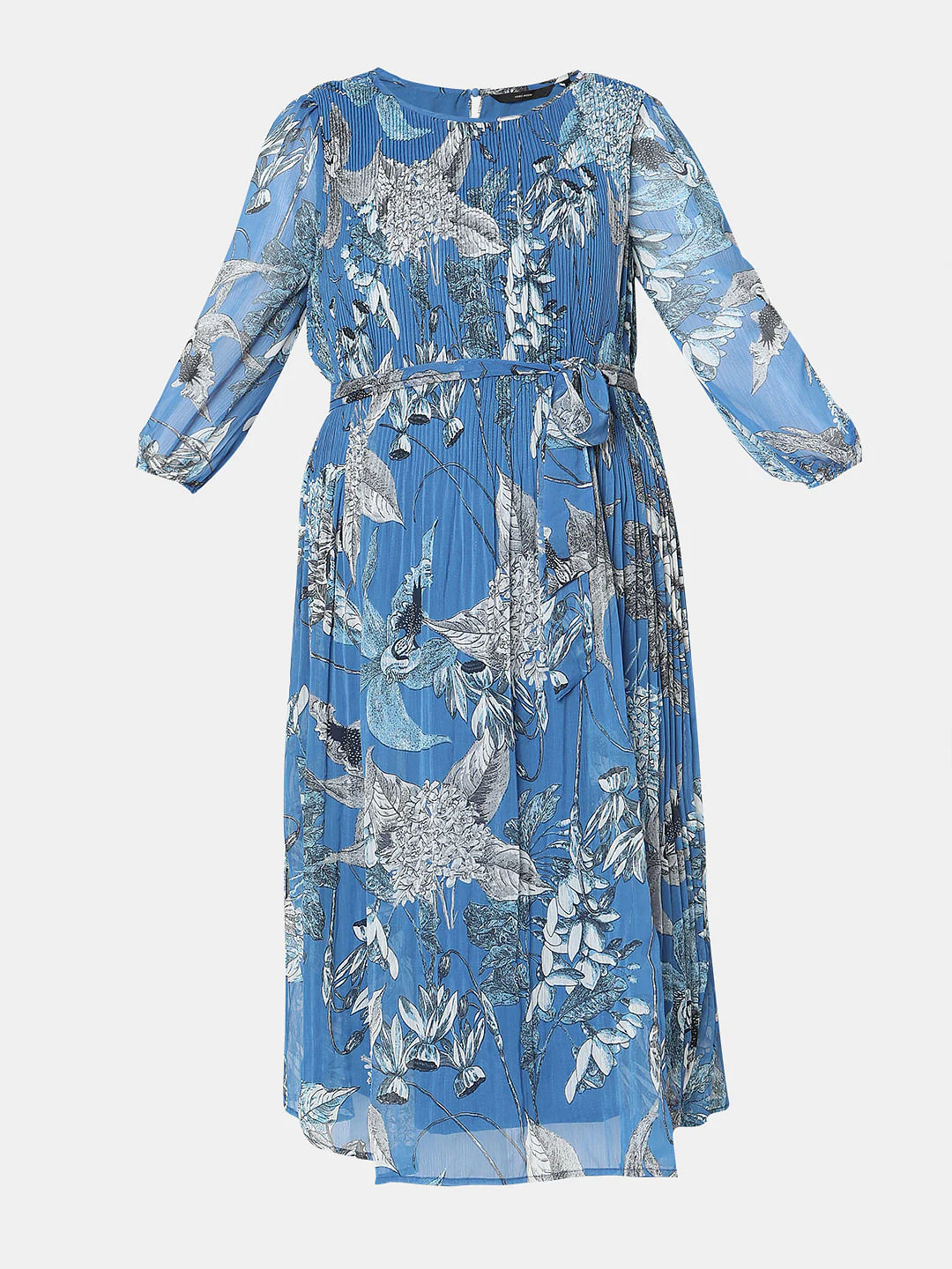 Blue Floral Pleated Midi Dress - Image 6