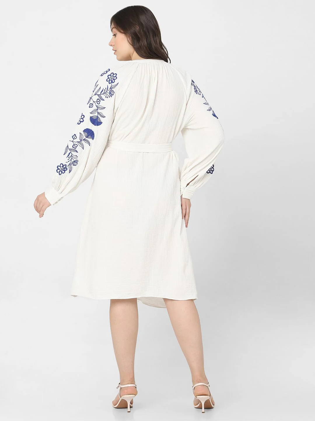 Curve White Embroidered Print Fit & Flare Dress - Image 4