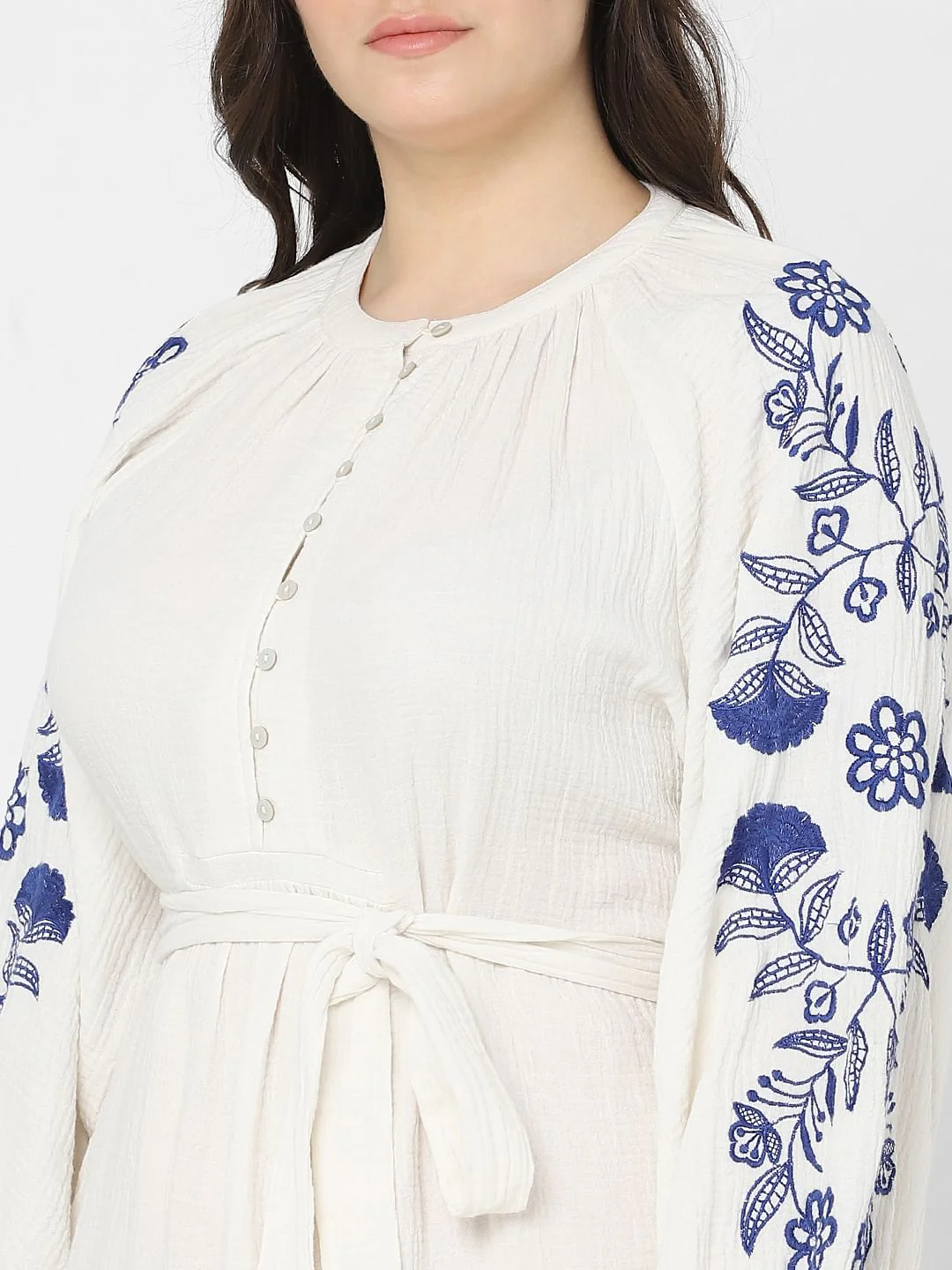 Curve White Embroidered Print Fit & Flare Dress - Image 5