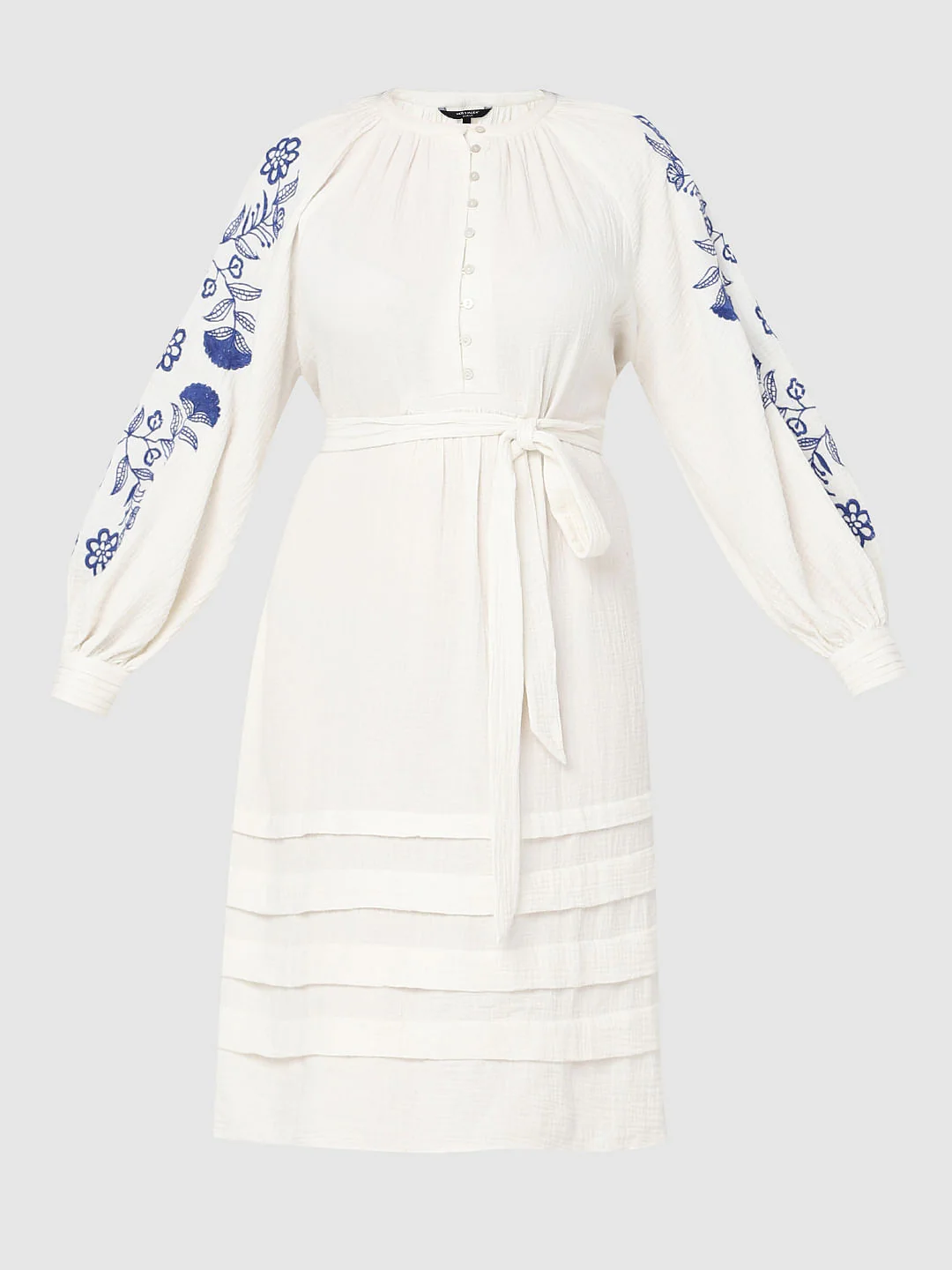 Curve White Embroidered Print Fit & Flare Dress - Image 6