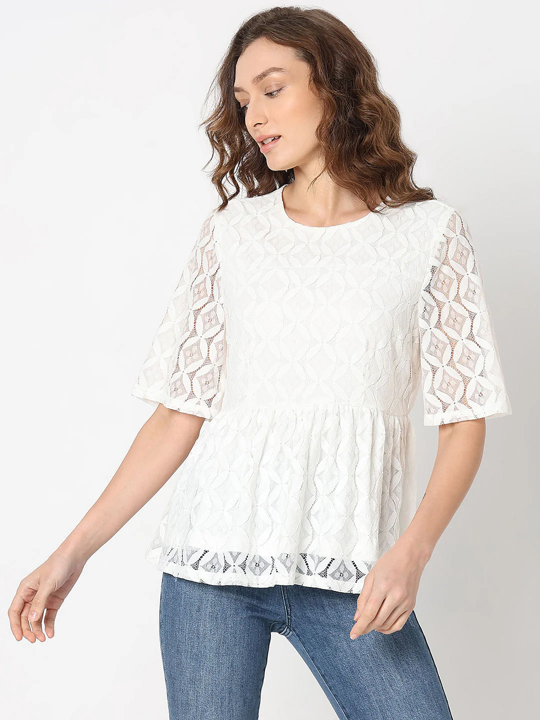 White Lace Ruffle Top - Image 2