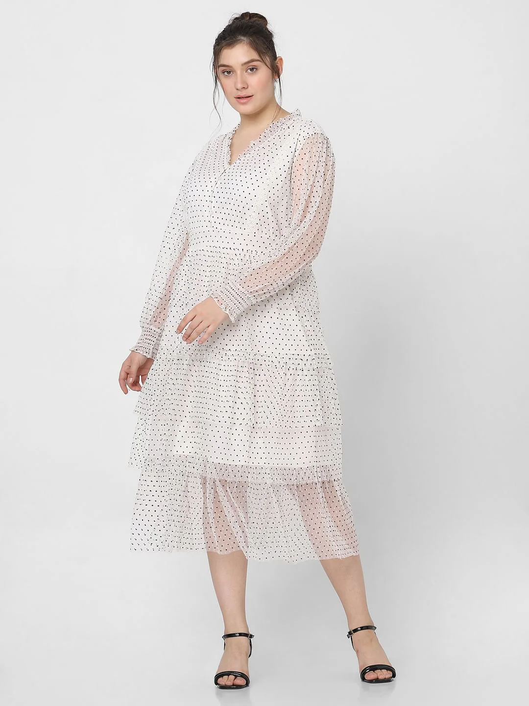 Curve White Polka Dot Fit & Flare Dress - Image 2