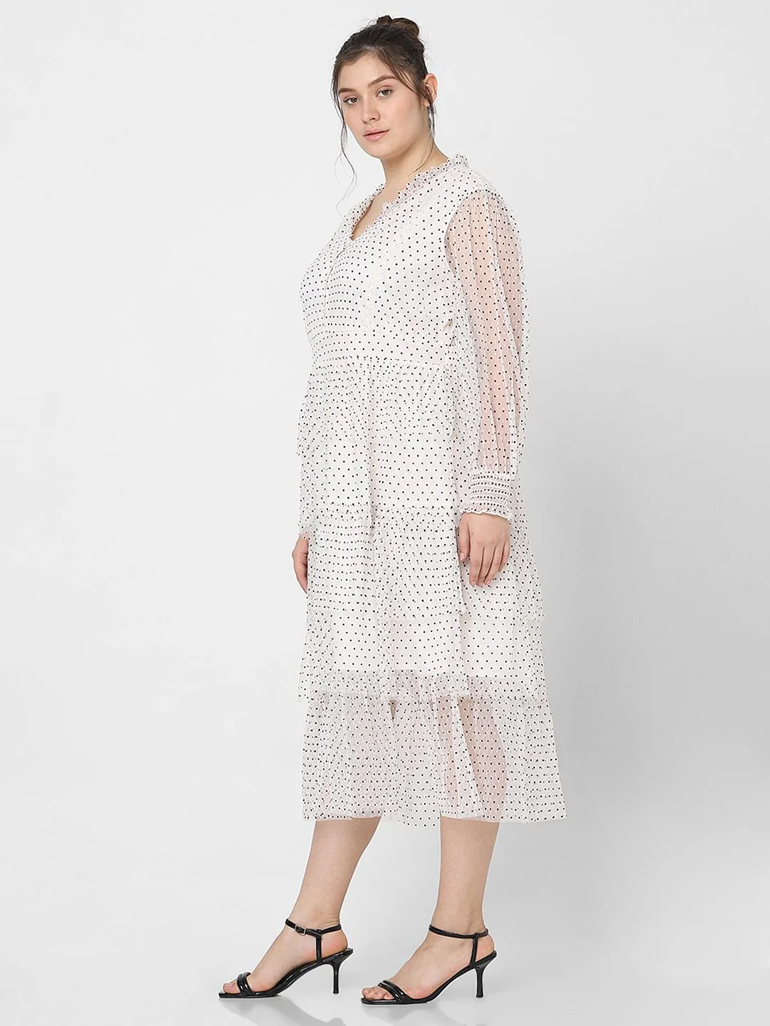 Curve White Polka Dot Fit & Flare Dress - Image 3