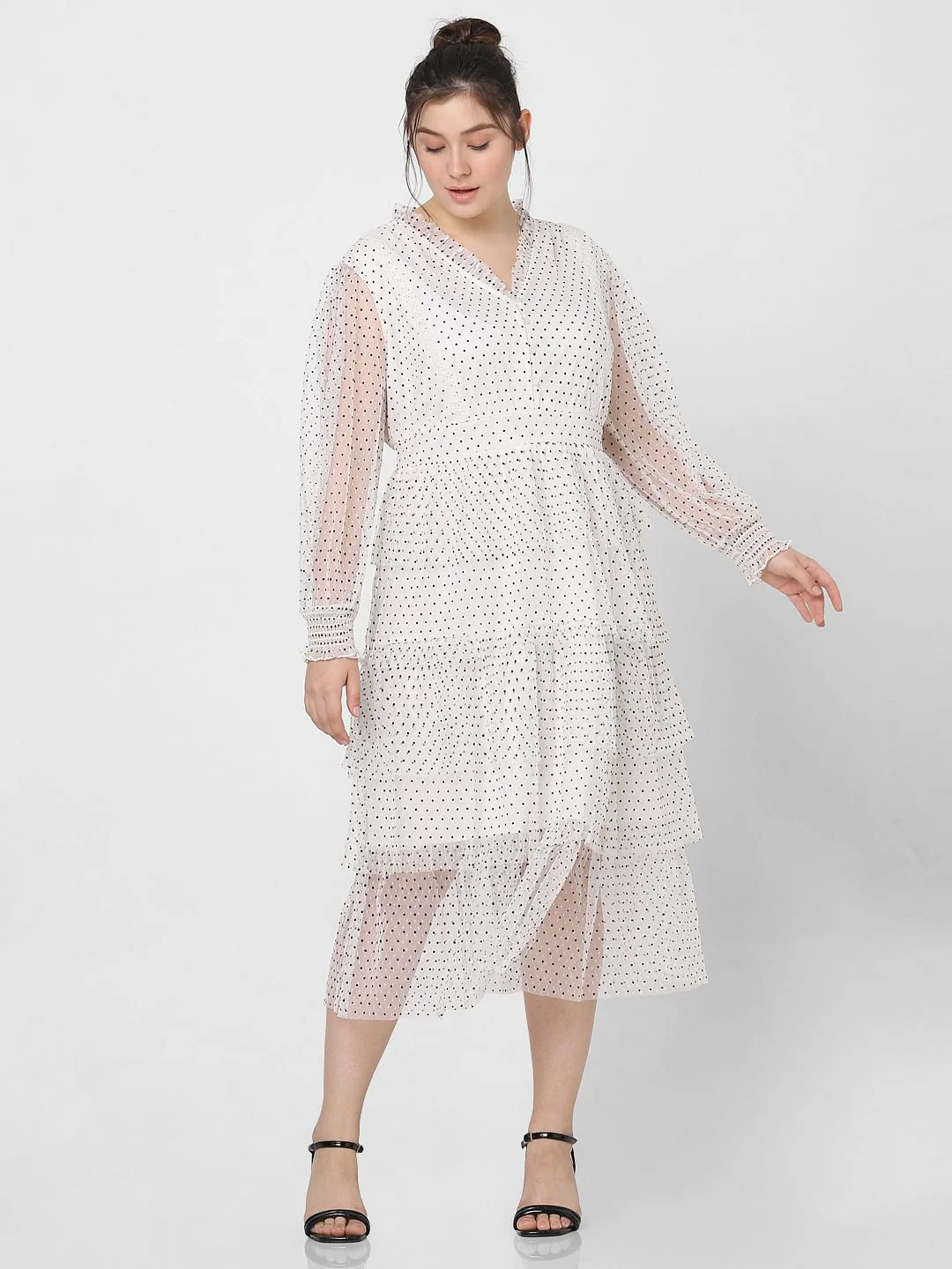 Curve White Polka Dot Fit & Flare Dress - Image 5