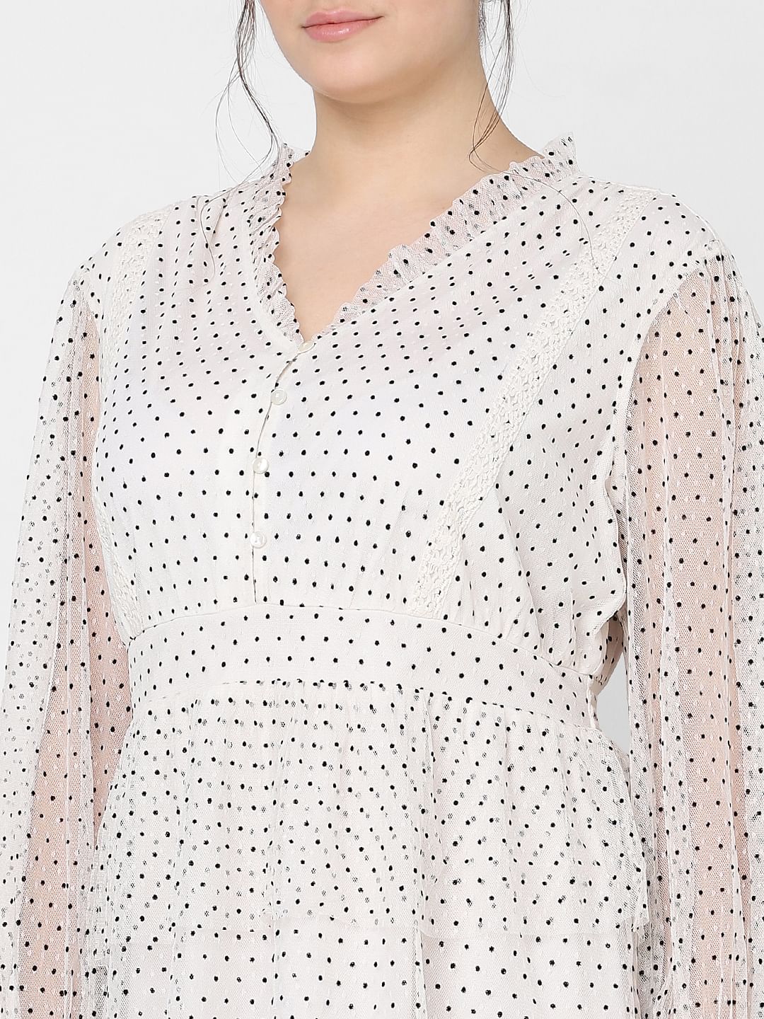 Curve White Polka Dot Fit & Flare Dress - Image 6