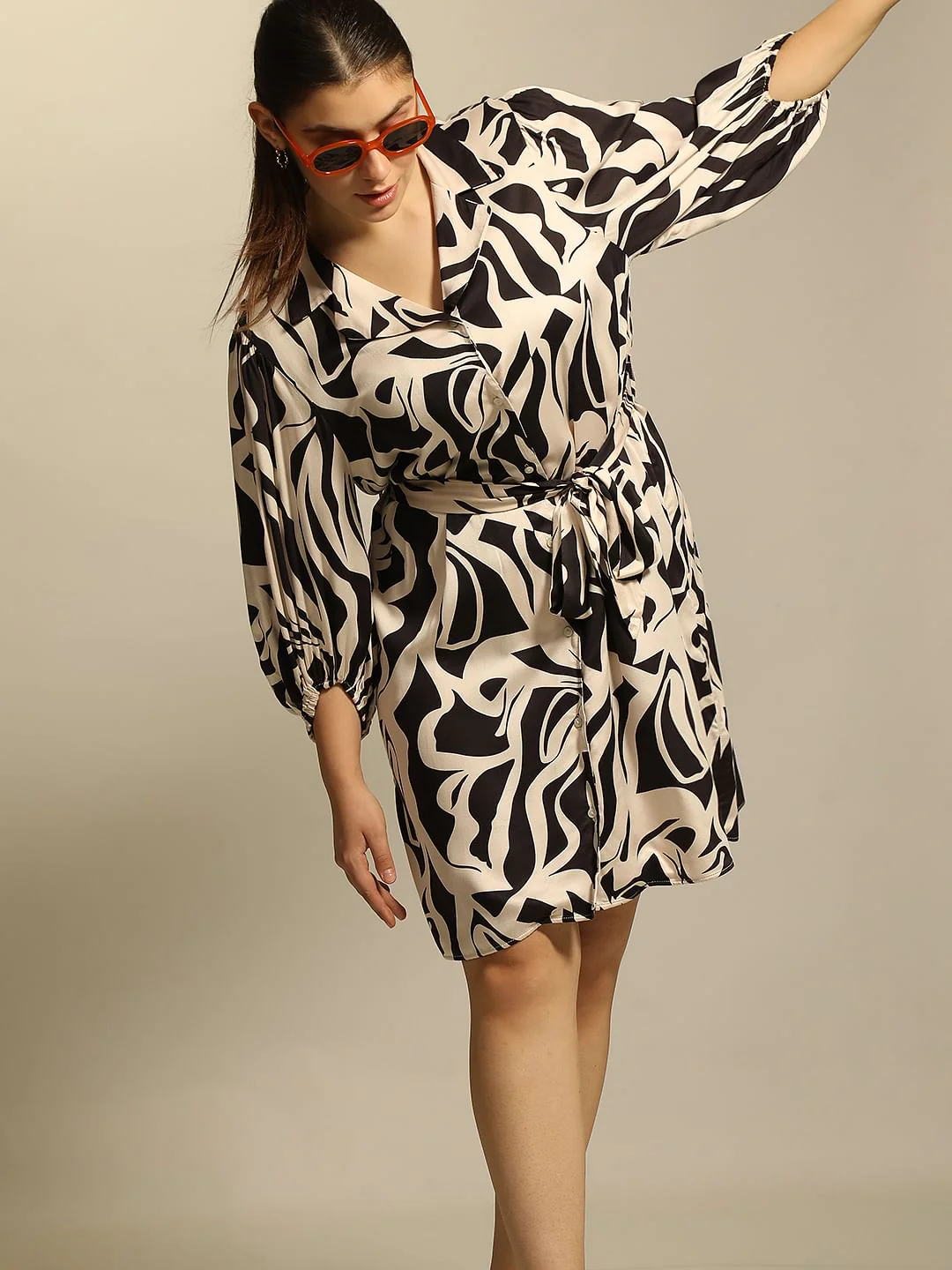 Curve Black Printed Shirt Dress