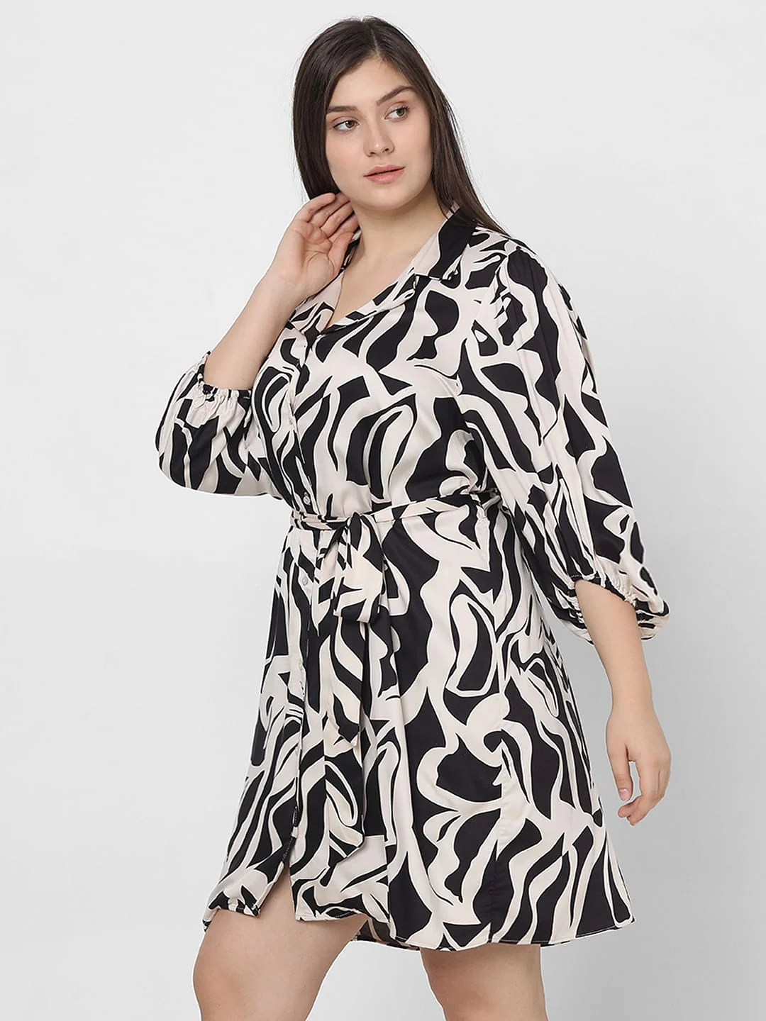 Curve Black Printed Shirt Dress - Image 3
