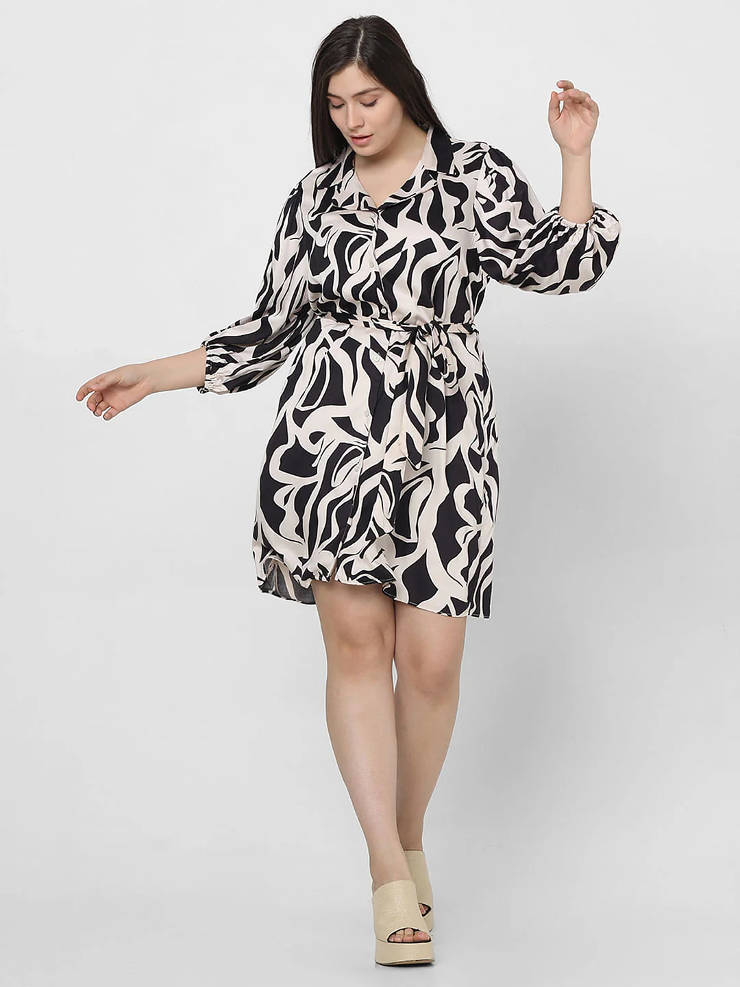 Curve Black Printed Shirt Dress - Image 5
