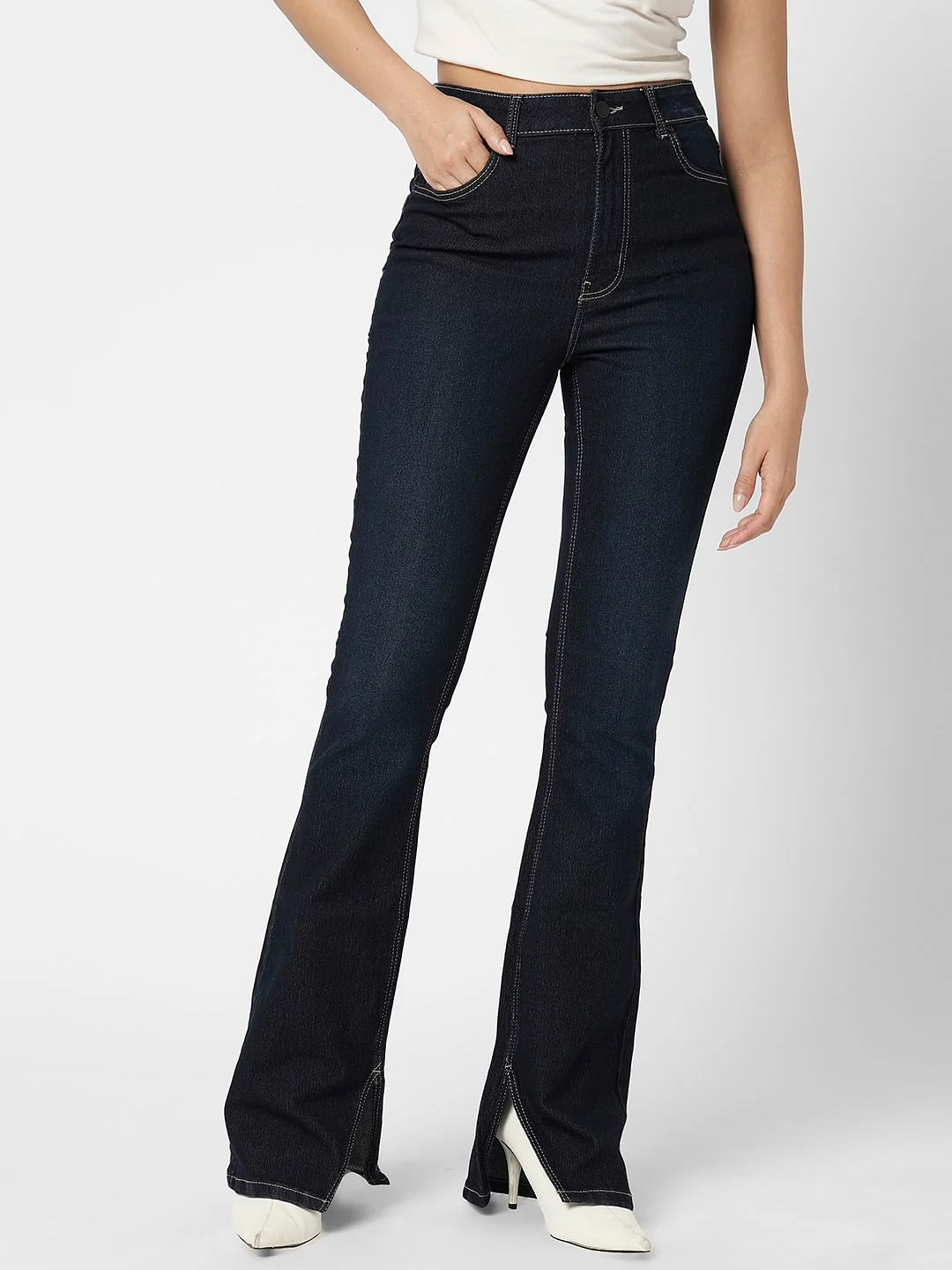 I.Scenery By Vero Moda Dark Blue High Rise Bootcut Jeans - Image 2