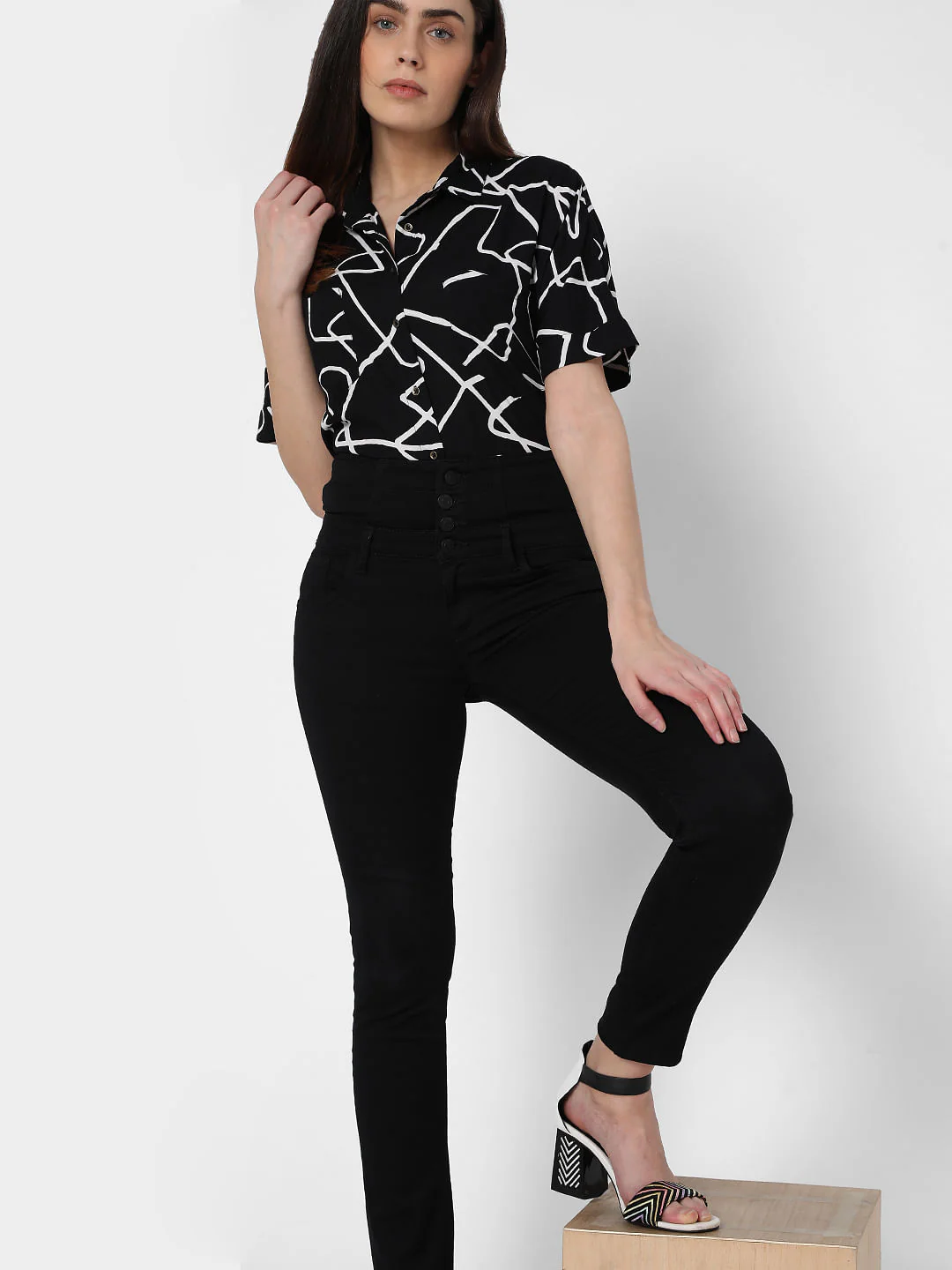 Black High Rise Corset Waist Skinny Jeans - Image 2