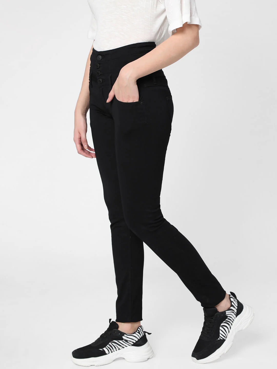 Black High Rise Corset Waist Skinny Jeans - Image 3